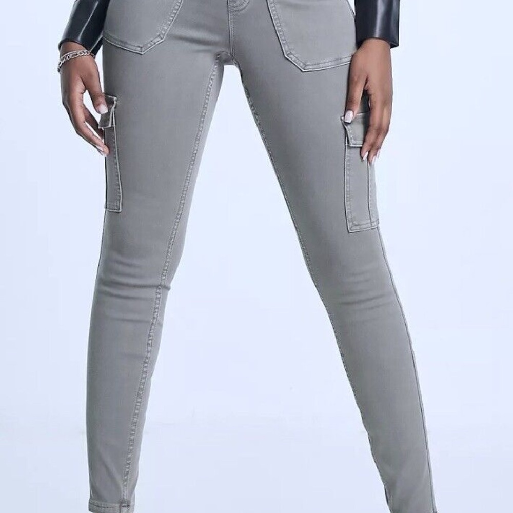 SPANX Stretch Twill Crystal Grey Cargo Tummy Shaping Ankle Pants Womens XS - Picture 5 of 7